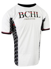 Mens T-Shirt Italian Sport Print Sides Gold Trim Bucheli Logo Slim Fit Crew Neck