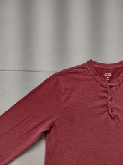 Izod Saltwater Men T Shirt M Oxblood Long Sleeve Crew Neck Button Logo Casual