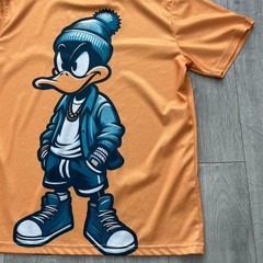 Duck T Shirt Mens XL Orange Cartoon Character Graphic Streetwear Tee Crew Neck