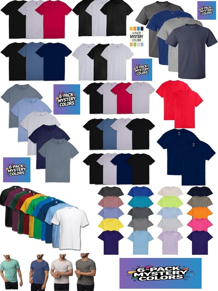 Fruit of the Loom Mens Crew Neck T-Shirts Undershirts Mystery Color 6 Pack Small