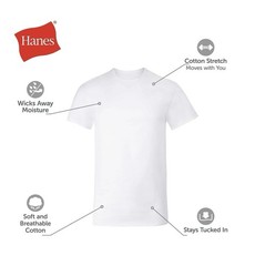6-Pack HANES Men’s Size L Cotton Stretch T-Shirts Crewneck Undershirts – White