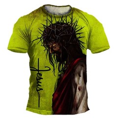 T-Shirt Jesus USA American Flag Cross Graphic Christian Short Sleeve Fashion Tee