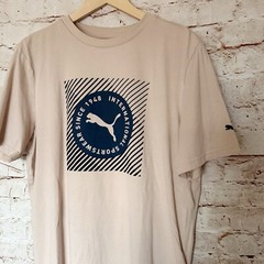 Puma Mens Fade Out Graphic T Shirt Size L Beige Black Navy
