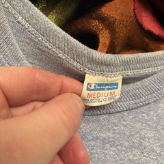 Vintage Champion Blue Bar 70s Heather Blue Cotton Rayon Blend Blank T-Shirt Sz M