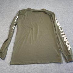 Asics Tiger T-Shirt Men Large Olive Green Katakana Sleeve Graphic Long Sleeve Te