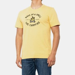 NWT Men’s Life Is Good Wake Up & Smell The Campfire Camping Yellow Crusher Tee