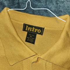 Intro Men’s Short Sleeve Button Front Shirt Mustard Yellow Textured Geometric