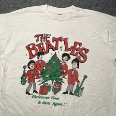 Vintage The Beatles T Shirt Adult Large White Cartoon Christmas Promo USA 90s