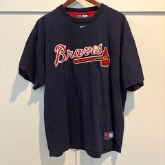 Nike Atlanta Braves T-Shirt Mens Large Navy Blue Embroidered Logo MLB Vintage