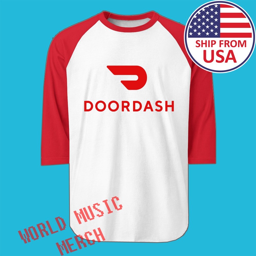 Doordash Food Delivery Men’s Raglan Red Size S to 2XL
