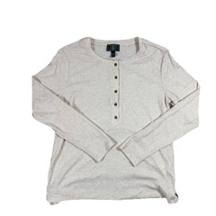 G.H. Bass Henley Mens Medium Beige Waffle Knit Thermal Long Sleeve Shirt