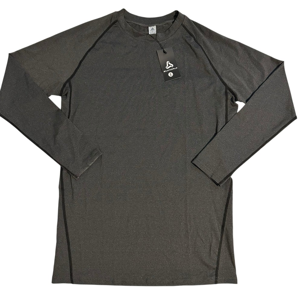 NWT Silkworld Long Sleeve Base Layer Compression Shirt Gray Large