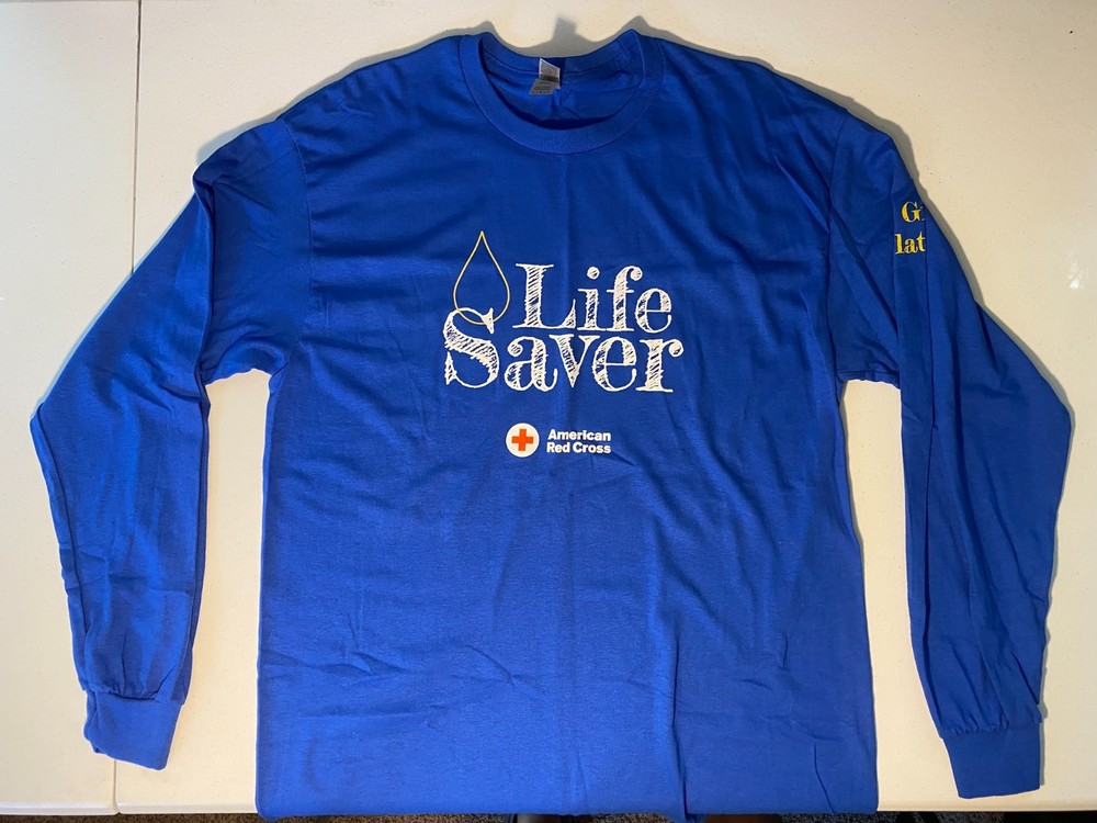 American Red Cross Blue Life Saver Large Long-Sleeve T-Shirt – Blood Donor Shirt