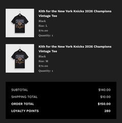 Kith For New York Knicks 2026 Champions Vintage Tee | Large CONFIRMED ORDER