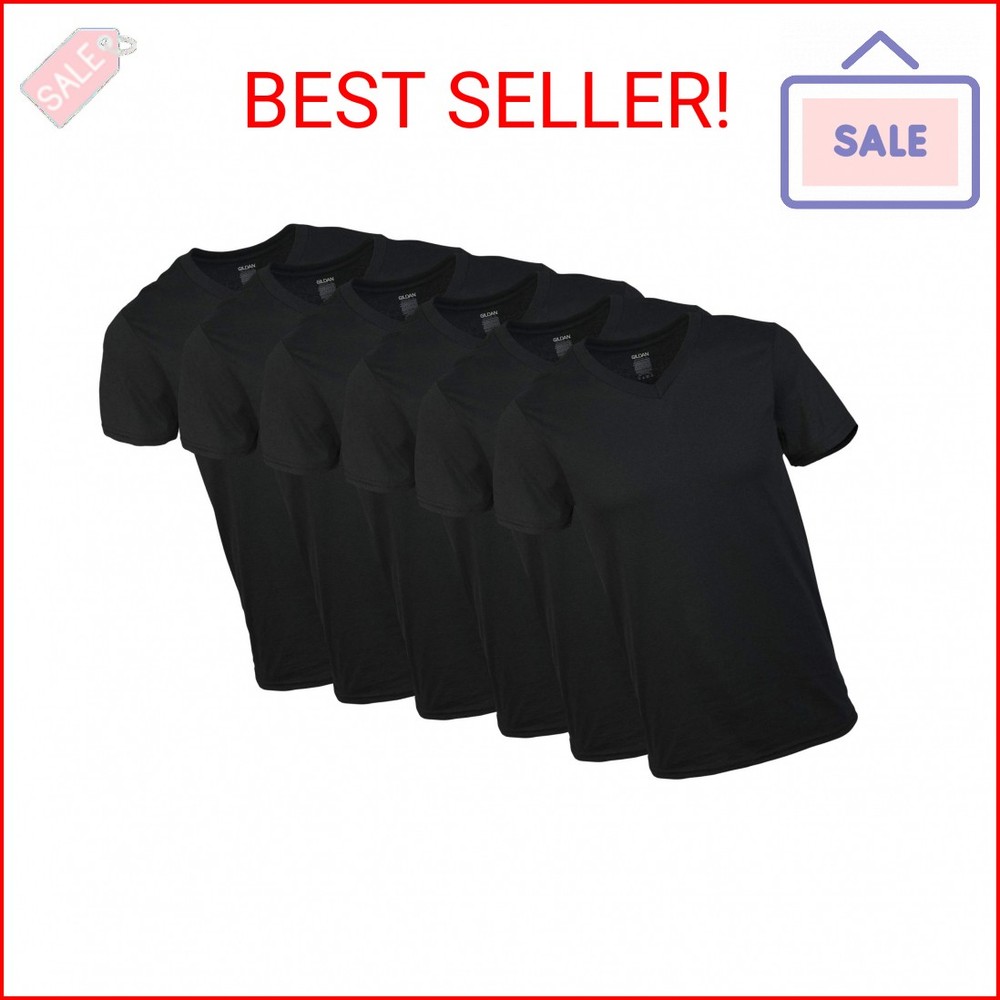 Gildan Men’s V-Neck T-Shirts, Multipack, Style G1103, Black (6-Pack), Large