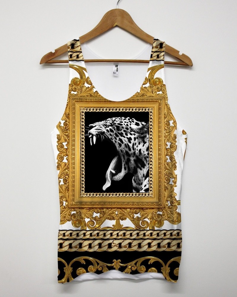 Leopard Gold Frame All Over Printed Vest Singlet Tank Top Men Royal Hip Hop Swag