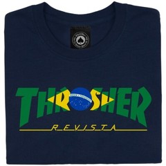 Thrasher Magazine BRAZIL REVISTA LOGO Skateboard T Shirt NAVY