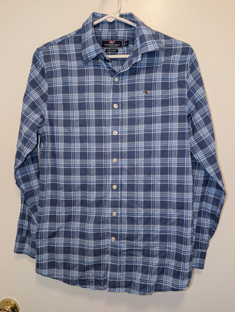 Vineyard Vines Shirt Boys Large (16) Kids Whale Shirt Plaid Logo Button Down