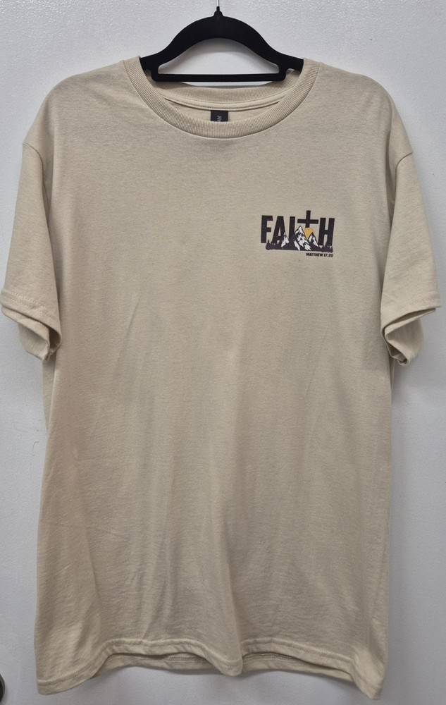 Beige ‘FAITH’ Man Of God Cross Front & Back Custom Graphic Short-Sleeve Tee