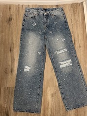 Purple Brand Studded Distressed Straight Blue Denim Jeans Men