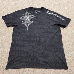 Xtreme Couture Shirt Mens 2XL Black All Over Print Cross Wings Tribal Grunge