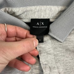Armani Exchange Mens Long Sleeve Polo Shirt S Grey Marl AX Logo Contrast Cuff