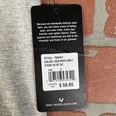 True Religion Mens Tshirt Size Large Gray Horseshoe Logo Rinestone Shine NWT $59