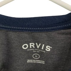 Orvis Gray/Blue Crewneck Long Sleeve Pullover T-Shirt Size L Embroidered Logo