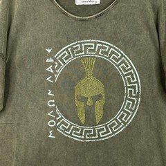 Spartan Helmet Graphic Tee Mens XL Greek Warrior Made in Greece Oversized