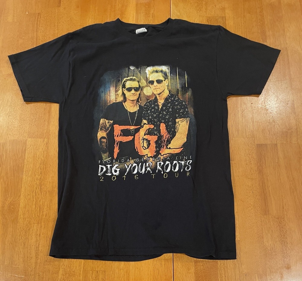 Florida Georgia Line 2016 Dig Your Roots Tour Black T-shirt Double Sided Medium