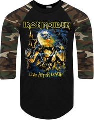 IRON MAIDEN LIVE AFTER DEATH PUNK ROCK SHIRT RAGLAN 3/4 SLEEVE B/W