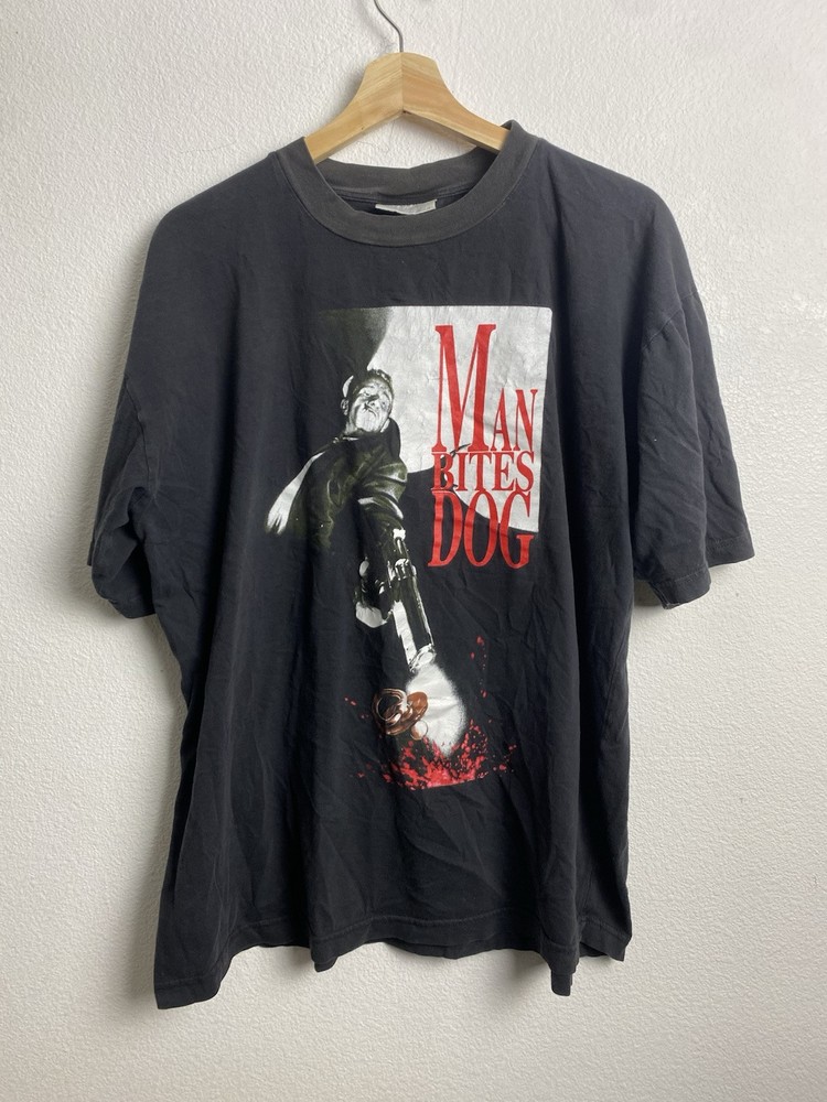 VINTAGE 1992 MAN BITES DOG CRIME MOVIE FILM T-SHIRT SUPA TEE SIZE XL