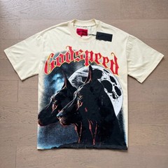 25/SS Godspeed Rock Skeleton hound Logo print pattern Tee Washed Mens T-shirt