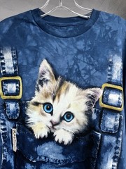 The Mountain Mens Blue Tie Dye Pocket Kitten Graphic T-Shirt Medium Stretch