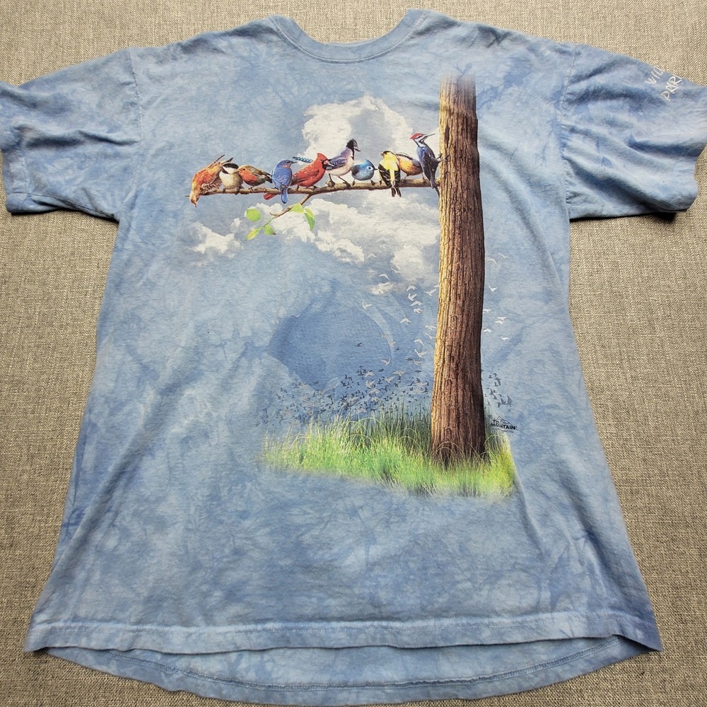 VTG AOP The Mountain T-Shirt Tie Dye Birds on Tree Branch Unisex Adult Size 2XL