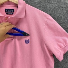 Chaps T-Shirt Men M Pink Short Sleeve Stretch Logo Polo Hi-Low Collared Cotton