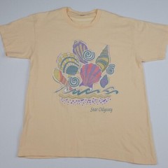 Vintage 90s Star Odyssey Sea Shell Print Shirt Peach USA Single Stitch Anvil FL