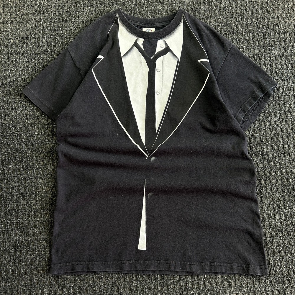 Vintage Tux Tuxedo T Shirt M Suit Jacket Tie Graphic Print Delta Emo Goth Rock