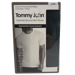 Tommy John Mens L Essential Second Skin Modal Crew Neck Undershirt 3 Pack Black