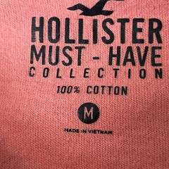 Hollister Must Have Collection TShirt Mens M Pink Coral Logo Text Short Sleeves