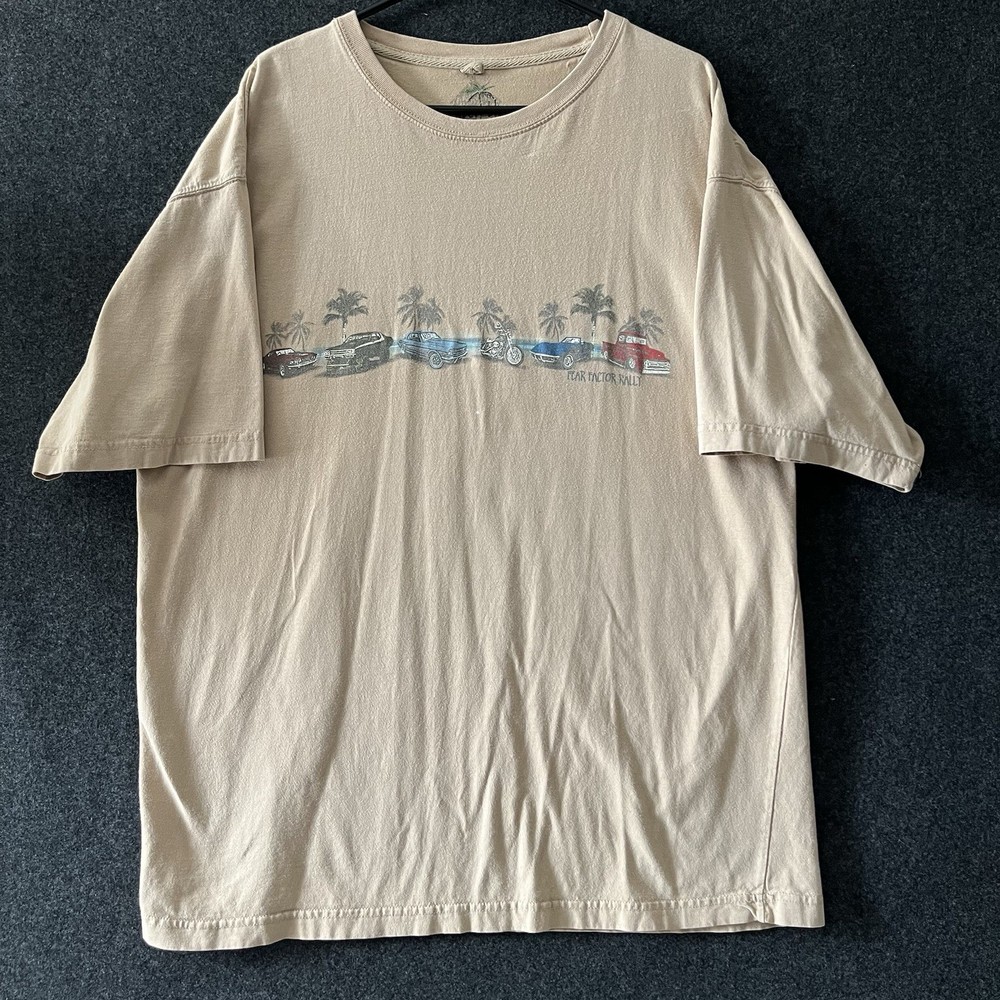Newport Blue Classic Cars Graphic T-Shirt Men’s XXLarge Beige Vintage Trucks Tee