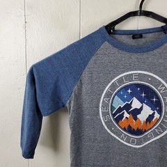 Seattle Washington Shirt Men Large Gray Blue Crew Neck 3/4 Sleeve Raglan Graphic