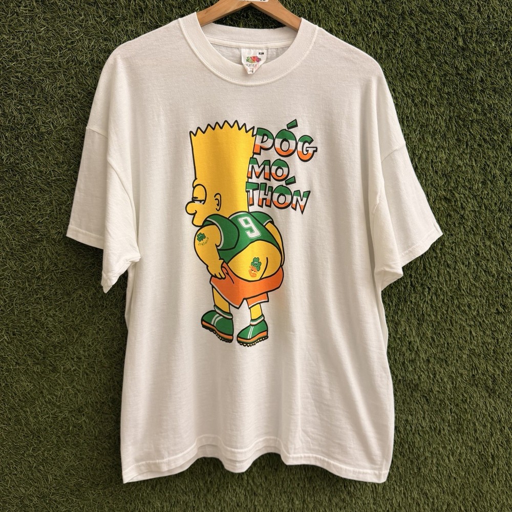 Vintage Bart Simpson Pog Mo Thon Kiss My Ass Ireland Soccer T-Shirt Mens XL 90s