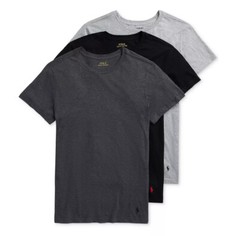 Polo Ralph Lauren Men’s Grey-Charcoal-Black Slim Fit Crew-Neck 3 Pack T-Shirts