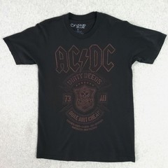 AC/DC Dirty Deeds T Shirt Mens Small Black Skull Graphic Rock Tee Liquid Blue
