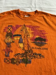 St. Croix T-Shirt VTG Fits Adult SZ Large Orange Sailboat Ocean Cotton Tee