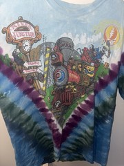 Vintage Grateful Dead Casey Jones Train Liquid Blue Tie Dye Mens T-shirt XL