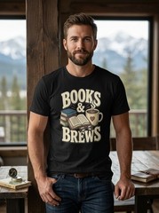 Books & Brews Book Lover T-Shirt Reading Coffee Lover Graphic Tee