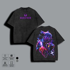 Marathon Bungie Runner Graphic Hoodie T-shirt, Vintage Washed Cyberpunk Aestheti