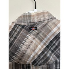 Dickies Plaid Snap Button Western Work Shirt Men’s L Gray Tan Short Sleeve Y2K